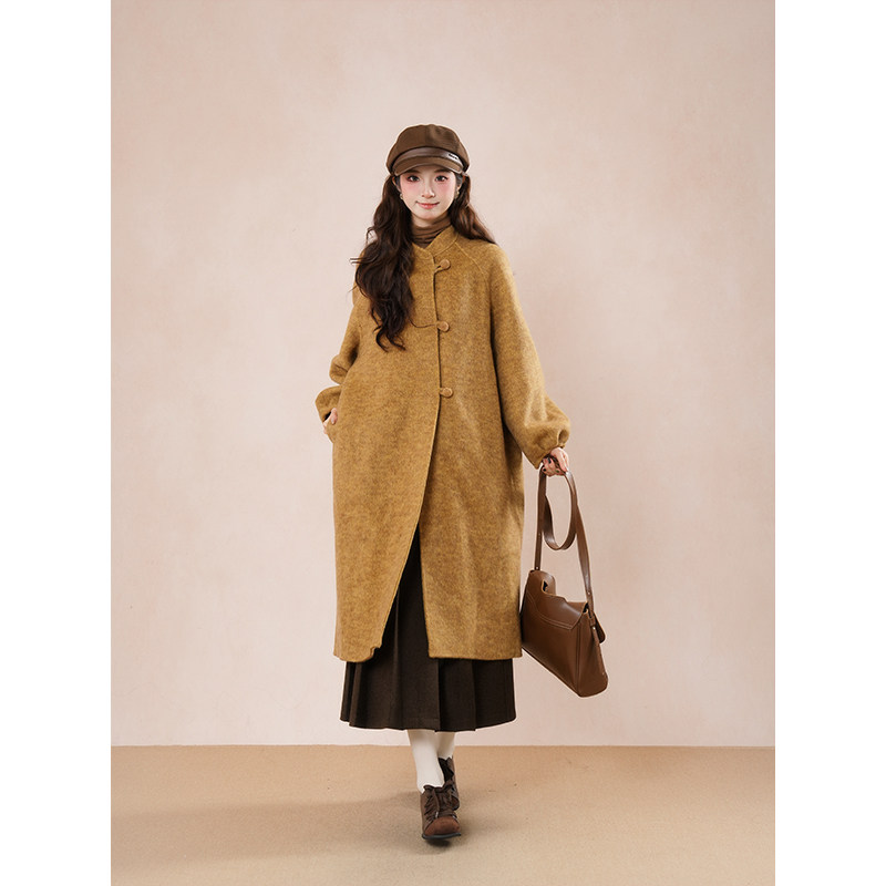 韩系灯笼袖毛呢外套2025秋冬新款简约小立领复古秋叶黄呢子大衣女,女装/女士精品,毛呢外套,淘宝优惠券,粉丝福利购,淘宝优惠卷