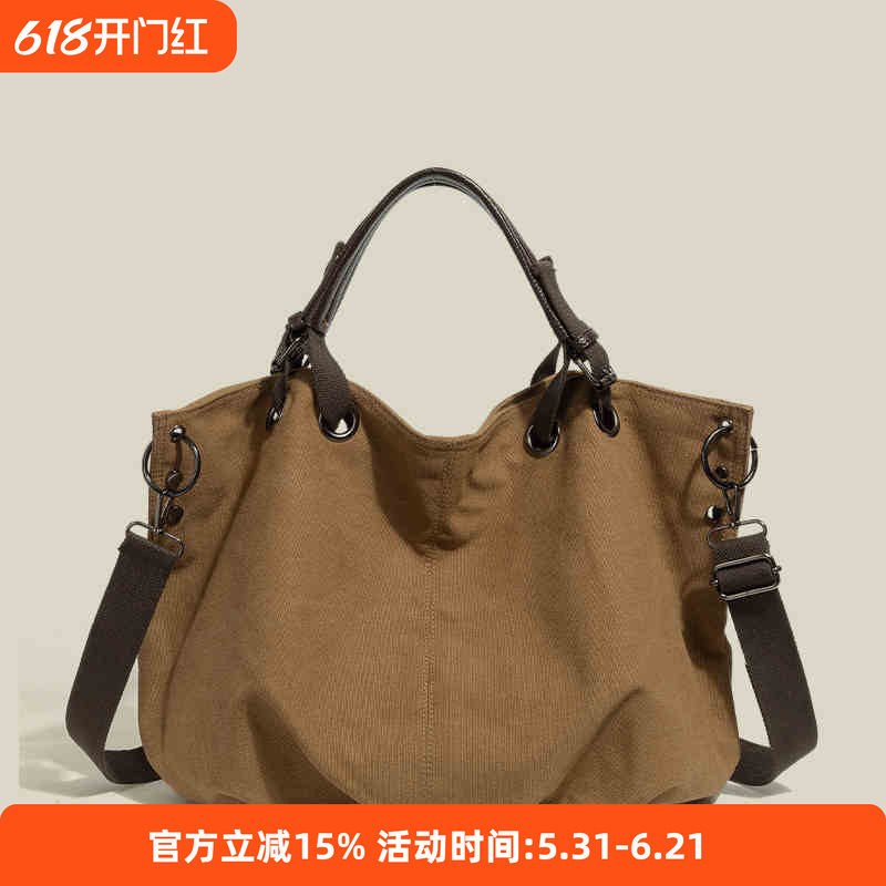 鹿森|日系复古工装包潮牌帆布包男女新款大容量多功能斜挎托特包