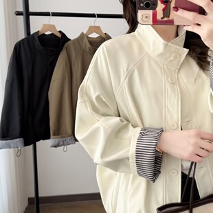 2026新款宽松200斤大码女装春秋季立领休闲夹克开衫外套女款爆款