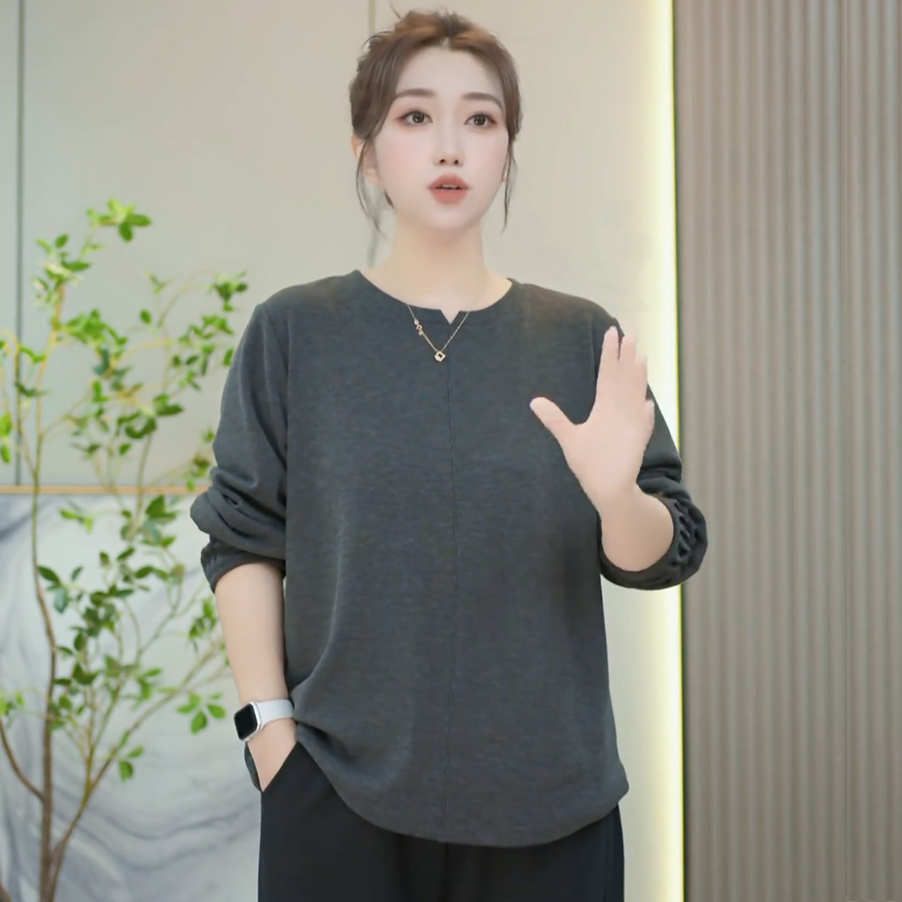 大码女装遮肚子上衣200斤胖mm慵懒风弹力内搭外穿加绒打底衫洋气