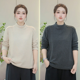 大码女装打底衫秋冬内搭半高领微胖宽松显瘦加绒长袖T恤保暖上衣