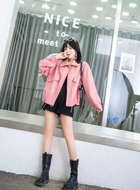 贵妃专属2025春季欧货时尚减龄衬衫领水洗PU皮百搭洋气皮外套6609