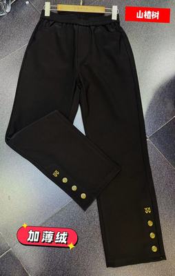 贵妃专属冬季新款九分薄绒金色扣修身显瘦百搭松紧腰小黑裤8092