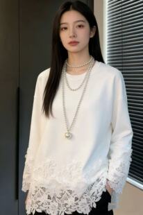 高端设计感蕾丝底摆纯棉洋气百搭中长上衣9229 贵妃专属2026年春款