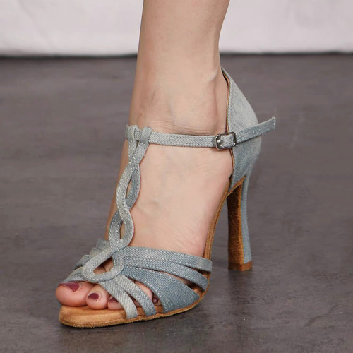 新款拉丁舞鞋成人专业正品舞鞋牛仔布软底交谊舞恰恰舞Salsa舞鞋