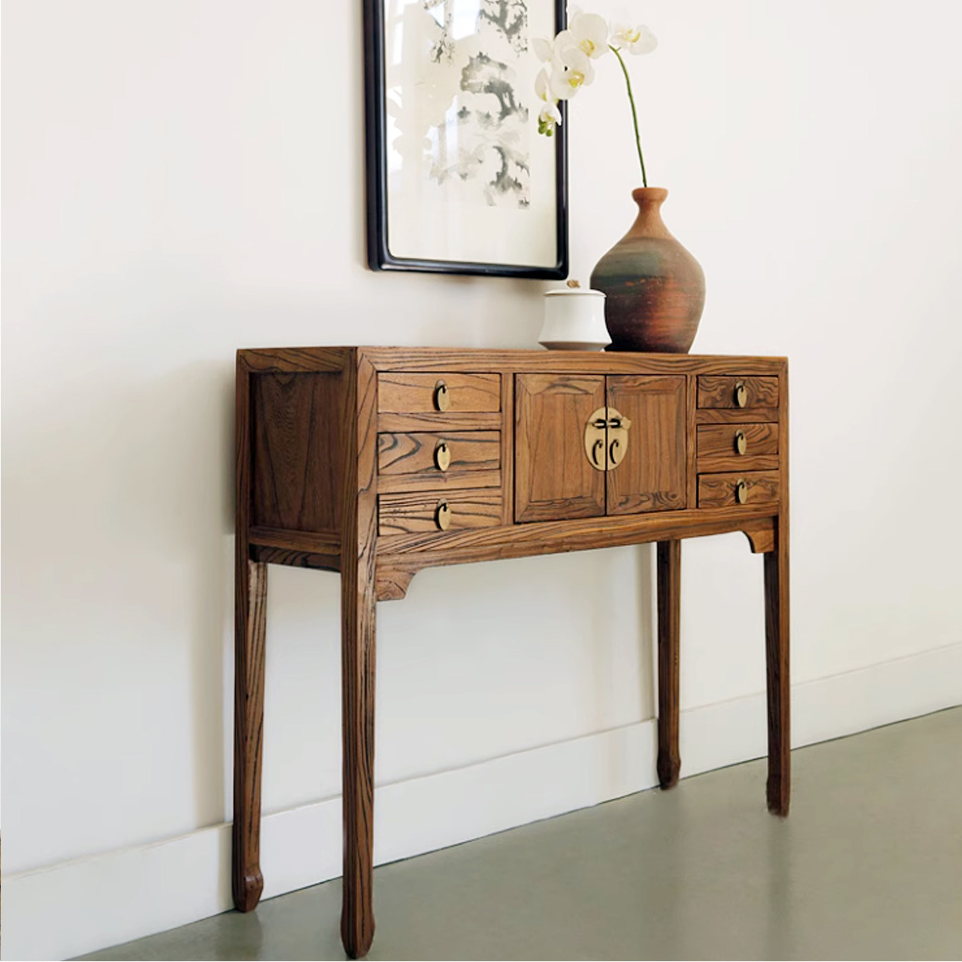 新中式实木老榆木玄关柜入户柜