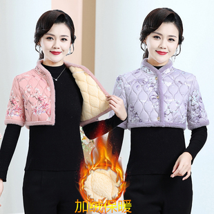 妈妈加绒加厚护肩马甲防寒保暖棉中袖背心中老年女装睡觉护肩椎