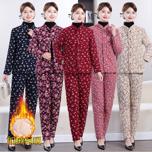 碎花棉衣棉裤 加厚小棉袄奶奶保暖套装 女厚款 大码 两件套装 妈妈冬装