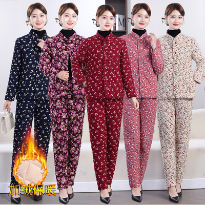 妈妈冬季碎花棉衣棉裤两件套装