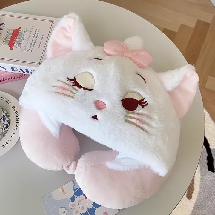 卡通猫咪和兔子U型枕连帽靠枕脖子护颈枕旅行坐车可爱枕头