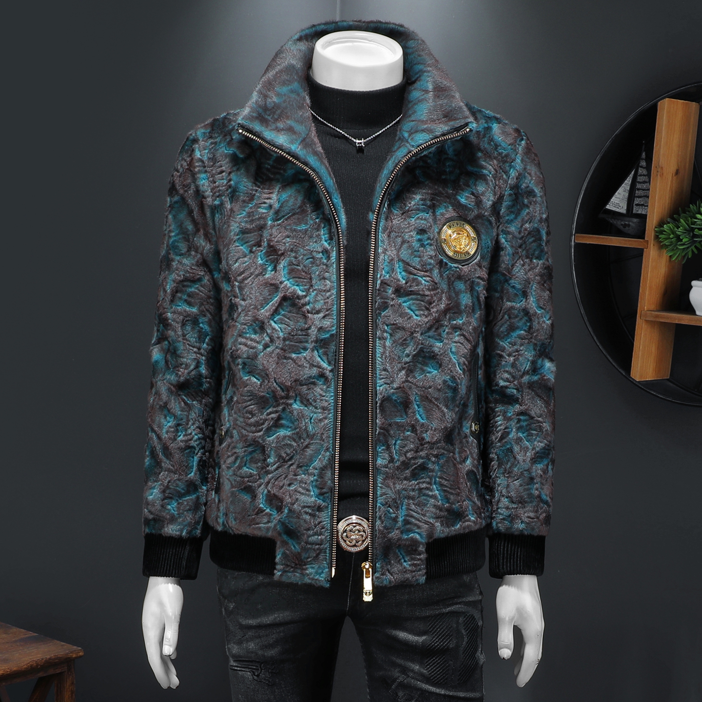 2025冬季男士金貂绒皮草加厚皮毛水一体立领外套 货号26718 P320