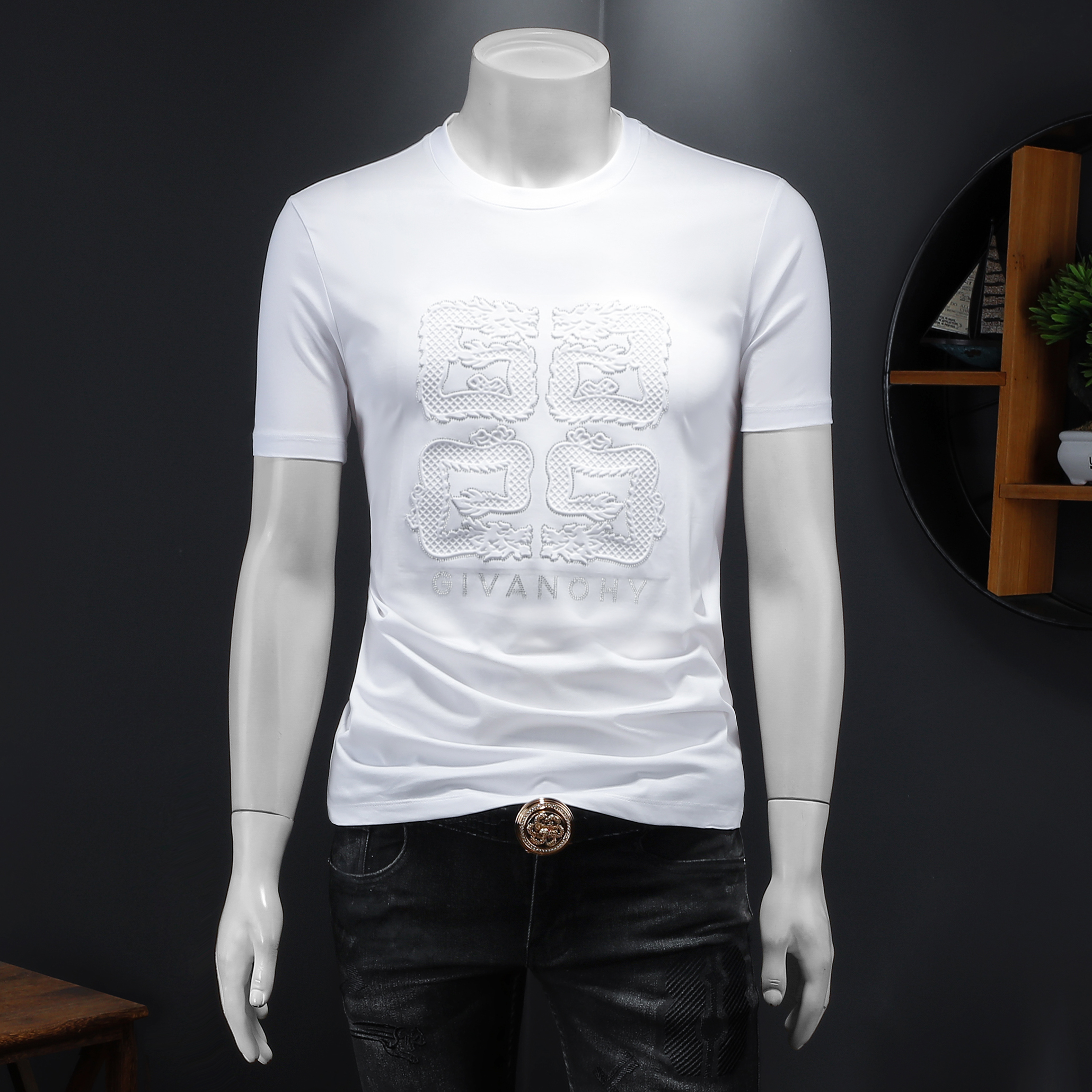 2025夏季男士新款双丝光棉短袖t恤潮流圆领半袖上衣男25002P75，男装T恤，钱塘6036（原3026）