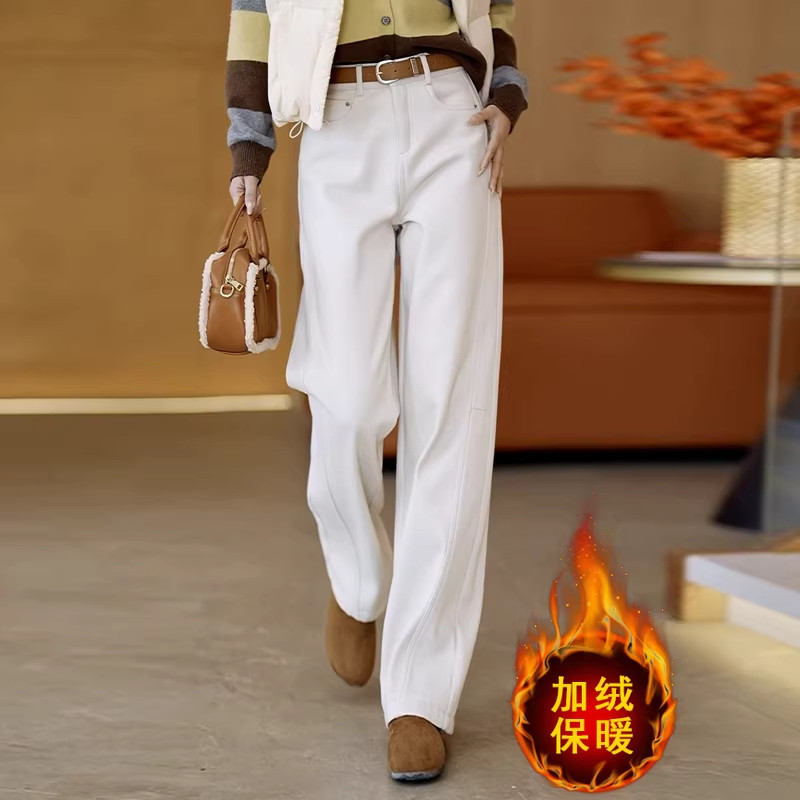 软牛仔加绒加厚百搭高腰弯刀裤2025冬季爆款休闲直筒裤宽松阔腿裤,女装/女士精品,大码裤装,淘宝优惠券,粉丝福利购,淘宝优惠卷