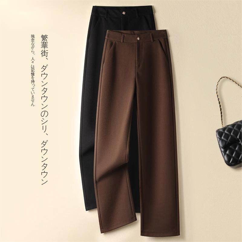 咖色毛呢窄版阔腿裤女2025秋冬季新款松紧高腰显瘦垂感百搭直筒裤,女装/女士精品,大码裤装,淘宝优惠券,粉丝福利购,淘宝优惠卷