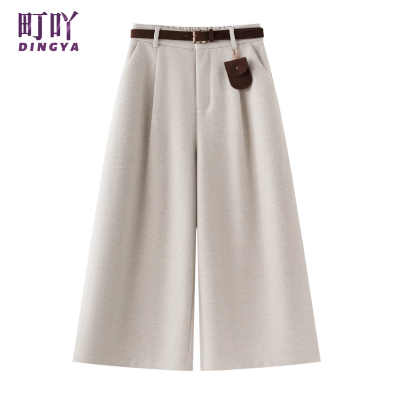 米白色羊毛阔腿裤女2025新款秋冬