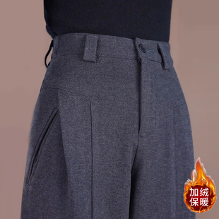羊毛呢加绒裤子2025新款今年流行爆款秋冬小个子直筒弯刀阔腿裤女