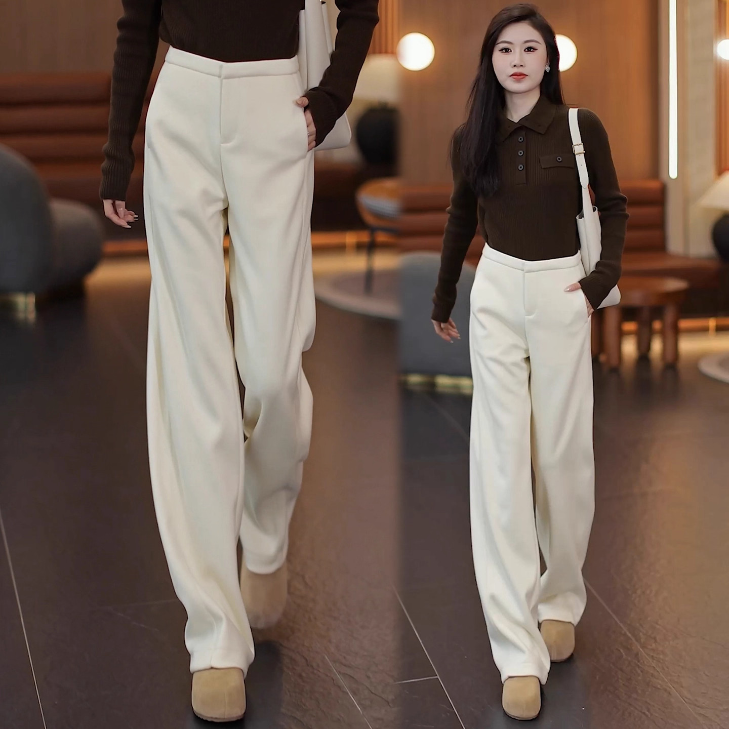 羊毛呢直筒西装裤女秋冬季新款