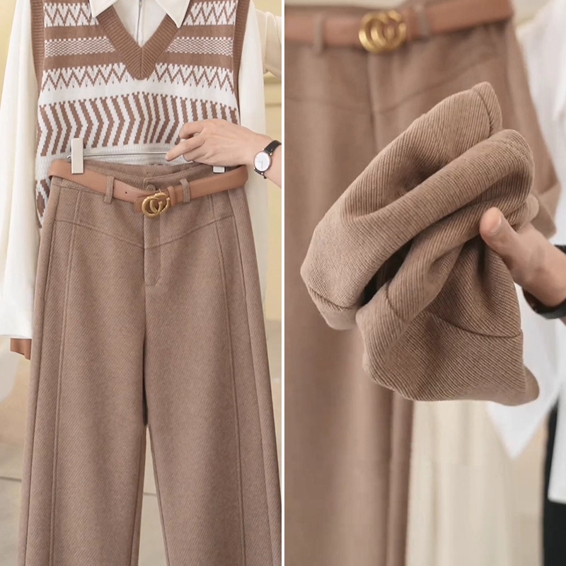 羊毛呢阔腿裤女2025新款秋季加绒