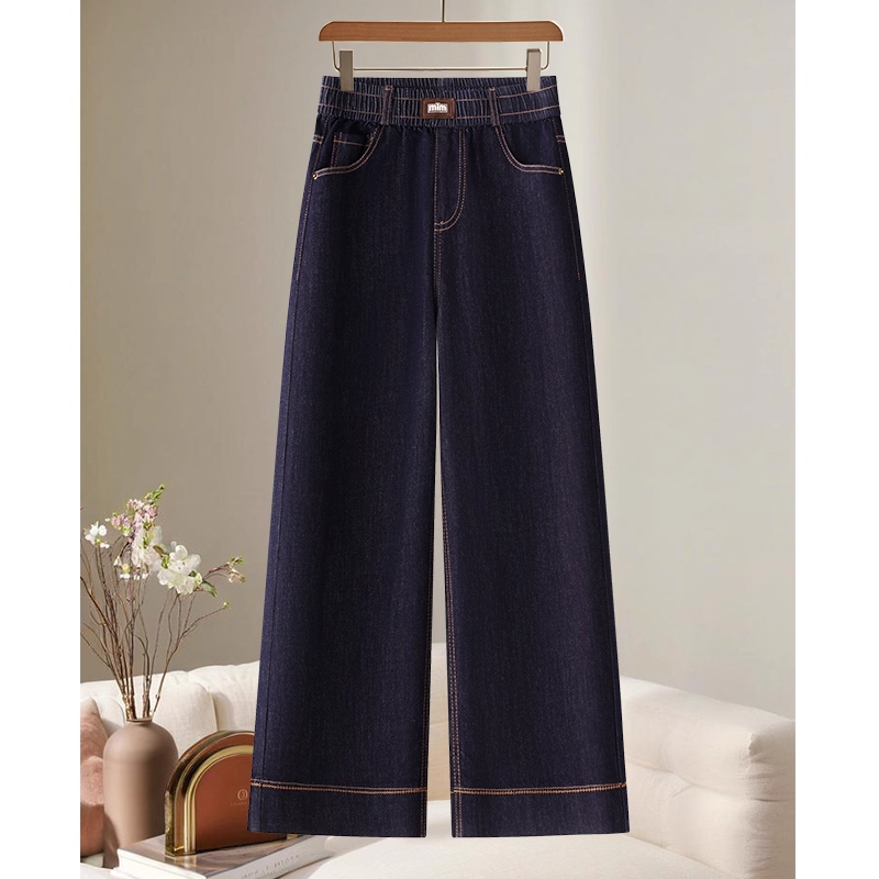 丹宁蓝阔腿牛仔裤女秋季2025新款