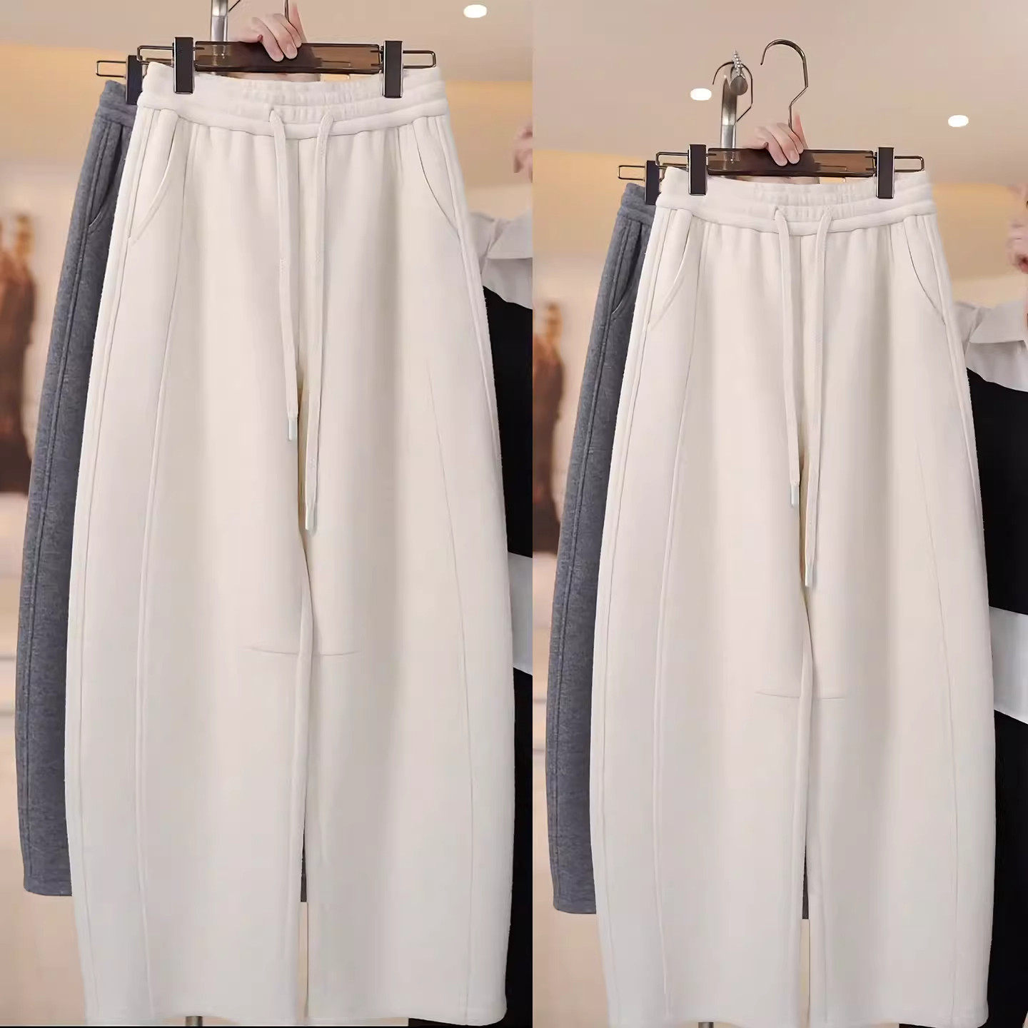 浅灰色弯刀裤女秋冬加绒加厚2025新款高腰宽松直筒阔腿糯米裤子冬,女装/女士精品,大码裤装,淘宝优惠券,粉丝福利购,淘宝优惠卷