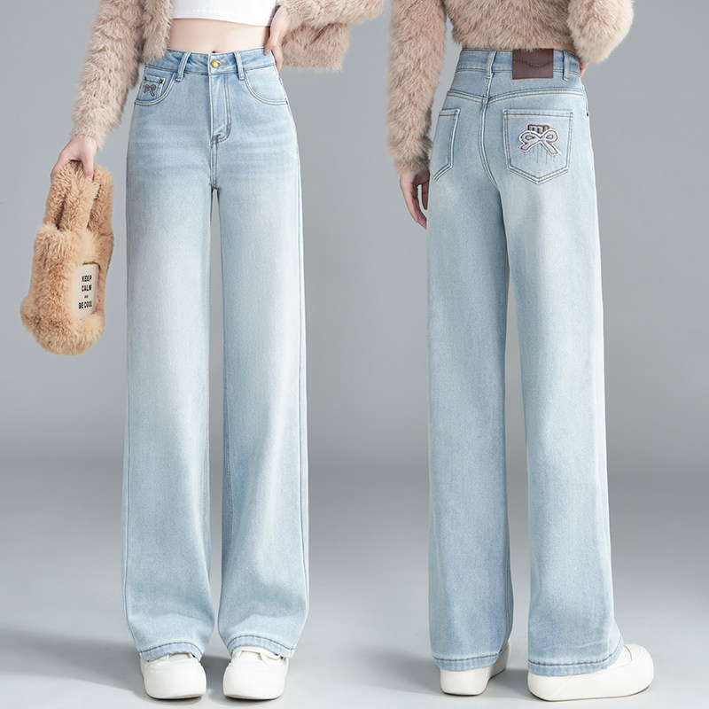 浅蓝色牛仔阔腿裤女2025秋冬新款