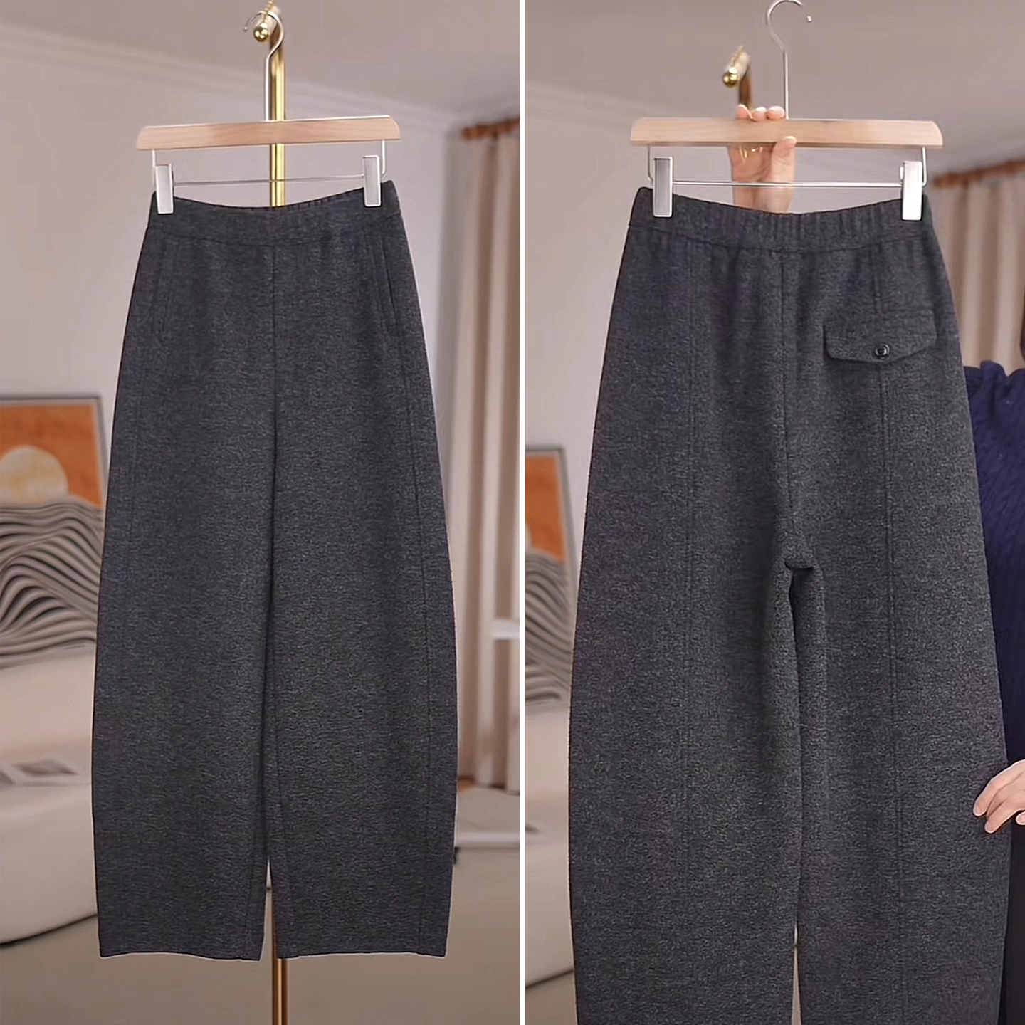 羊毛弯刀毛呢阔腿女休闲裤秋冬