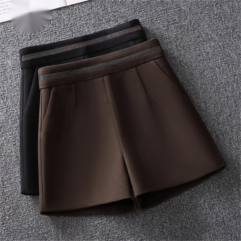 咖色毛呢短裤女A字裤2025秋冬