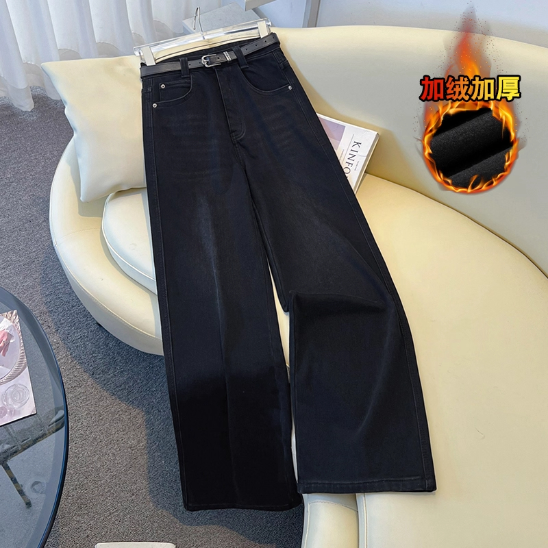 黑色加绒牛仔裤女秋冬季2025新款
