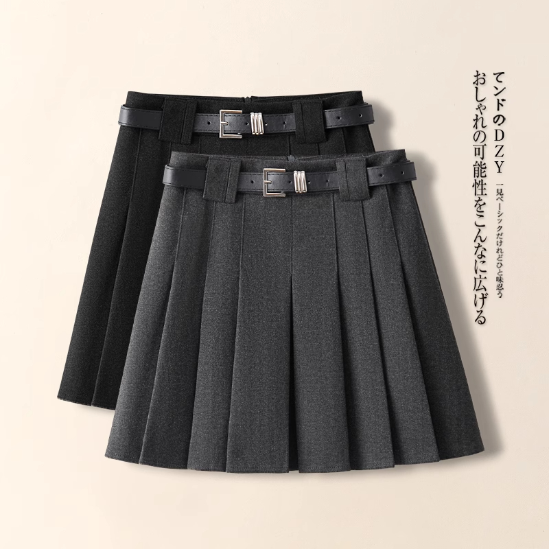 灰色毛呢百褶裙半身裙女秋冬新款