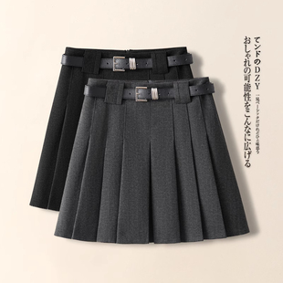 灰色毛呢百褶裙半身裙女秋冬2025新款 气质绝美小个子短裙a字裙子