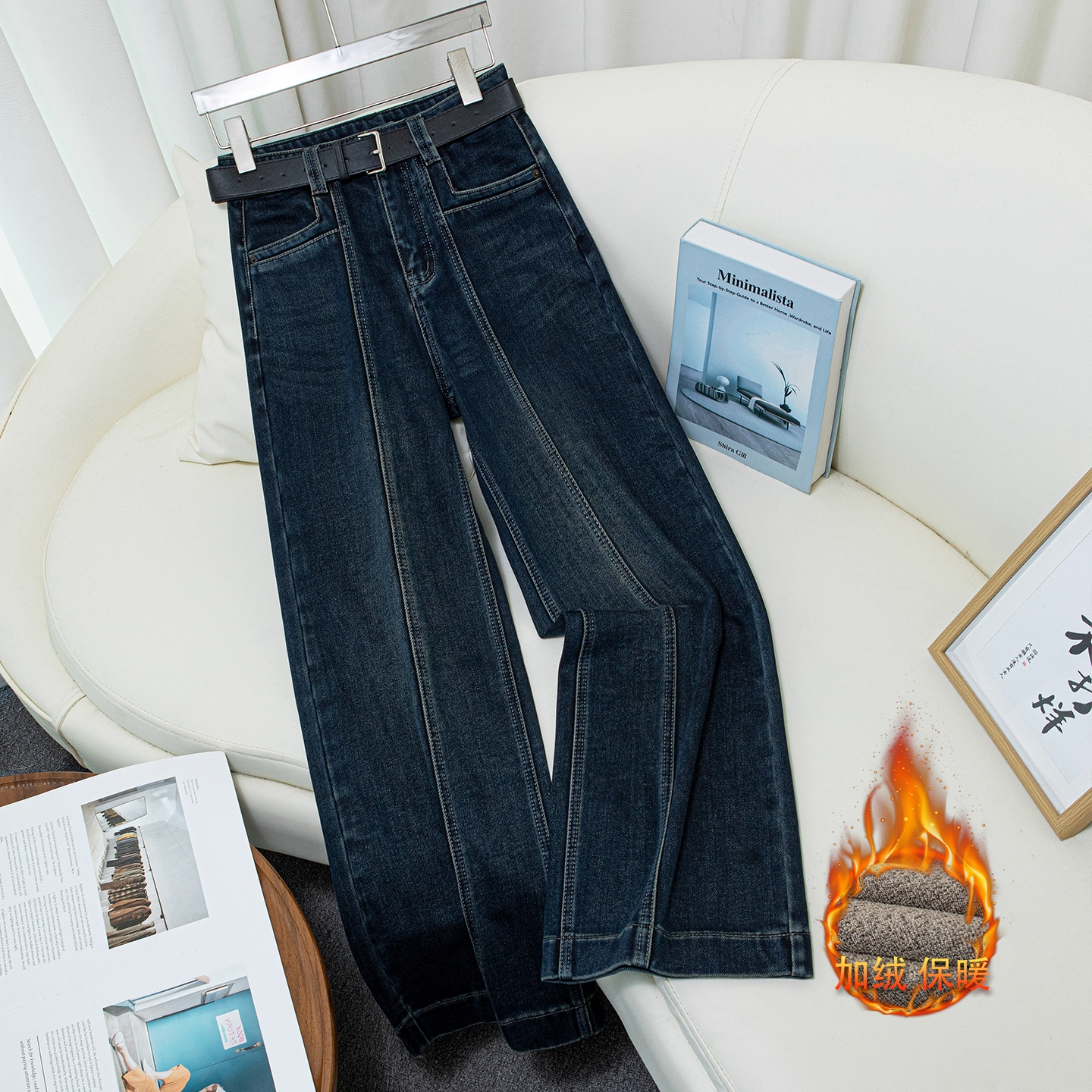 高端复古阔腿牛仔裤女秋冬季2025