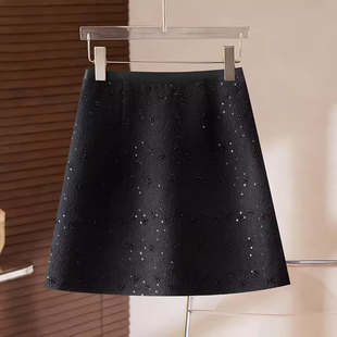 超好看灰色亮片半身裙女冬季 小香风包臀短裙毛呢a字裙子 2025新款
