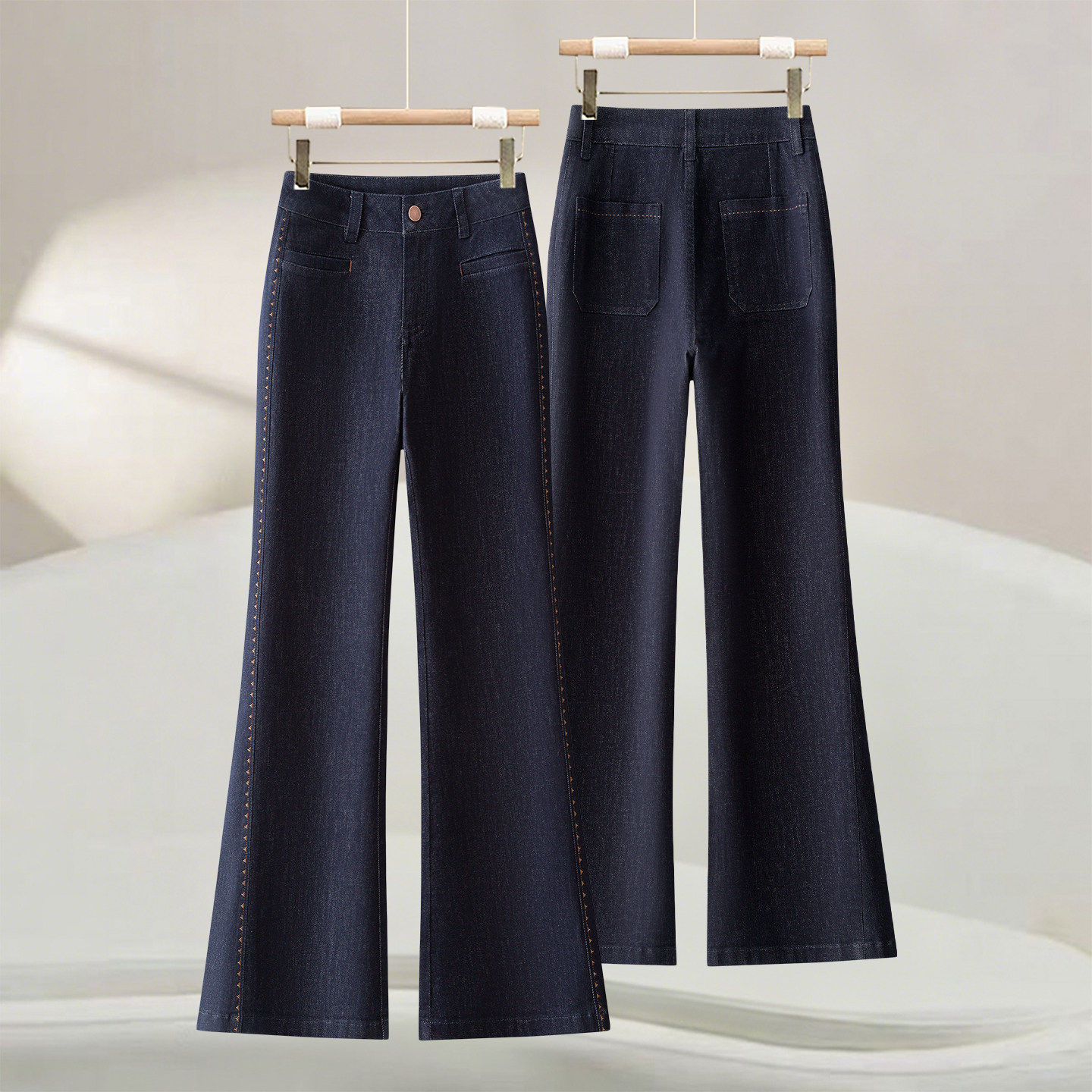 丹宁蓝高腰显瘦微喇牛仔裤女春季2026新款气质修身提臀直筒阔腿裤,女装/女士精品,大码裤装,淘宝优惠券,粉丝福利购,淘宝优惠卷