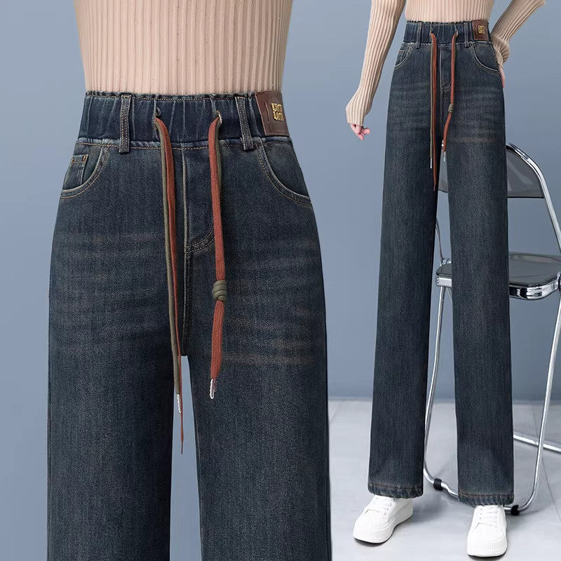 流行窄版阔腿牛仔裤女2026年春秋季新款松紧高腰垂感宽松直筒裤子,女装/女士精品,大码裤装,淘宝优惠券,粉丝福利购,淘宝优惠卷