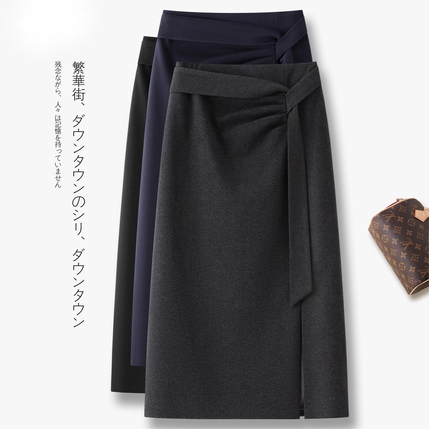 高级感灰色毛呢半身裙女2025秋冬