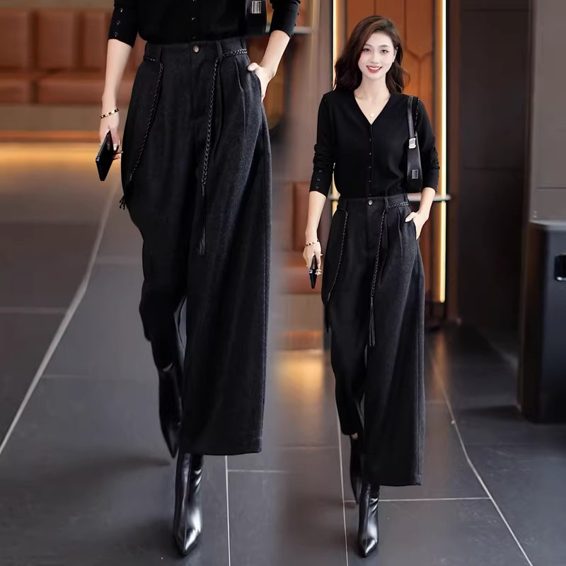 加厚九分毛呢阔腿裤女早春季2025新款高腰垂感西装裤灰色直筒裤子,女装/女士精品,大码裤装,淘宝优惠券,粉丝福利购,淘宝优惠卷
