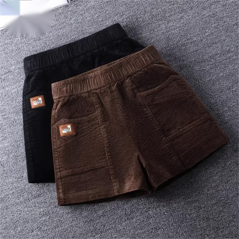 灯芯绒短裤女打底秋冬2025年新款松紧高腰条绒阔腿裤显瘦外穿靴裤