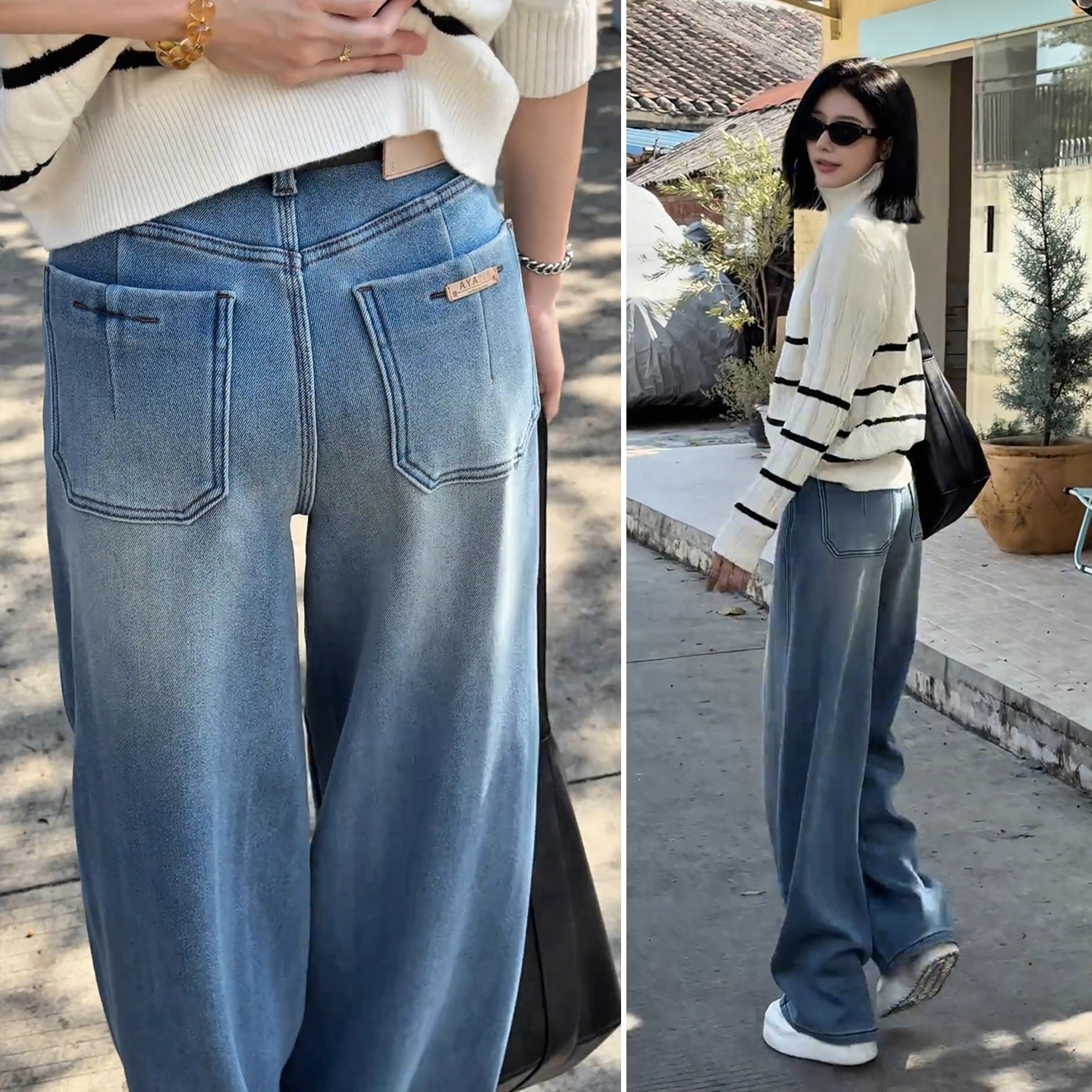 加绒加厚直筒牛仔裤女秋冬2025年