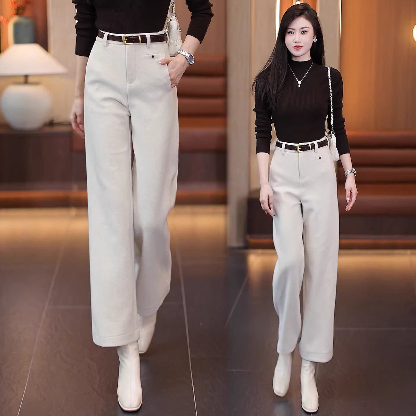 羊毛呢窄版阔腿西装裤女春季2026新款高腰显瘦百搭休闲九分直筒裤,女装/女士精品,大码裤装,淘宝优惠券,粉丝福利购,淘宝优惠卷