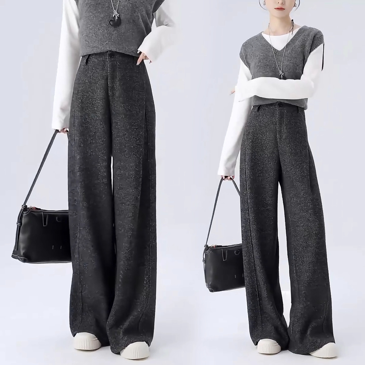 羊毛弯刀裤女直筒2025新款冬季