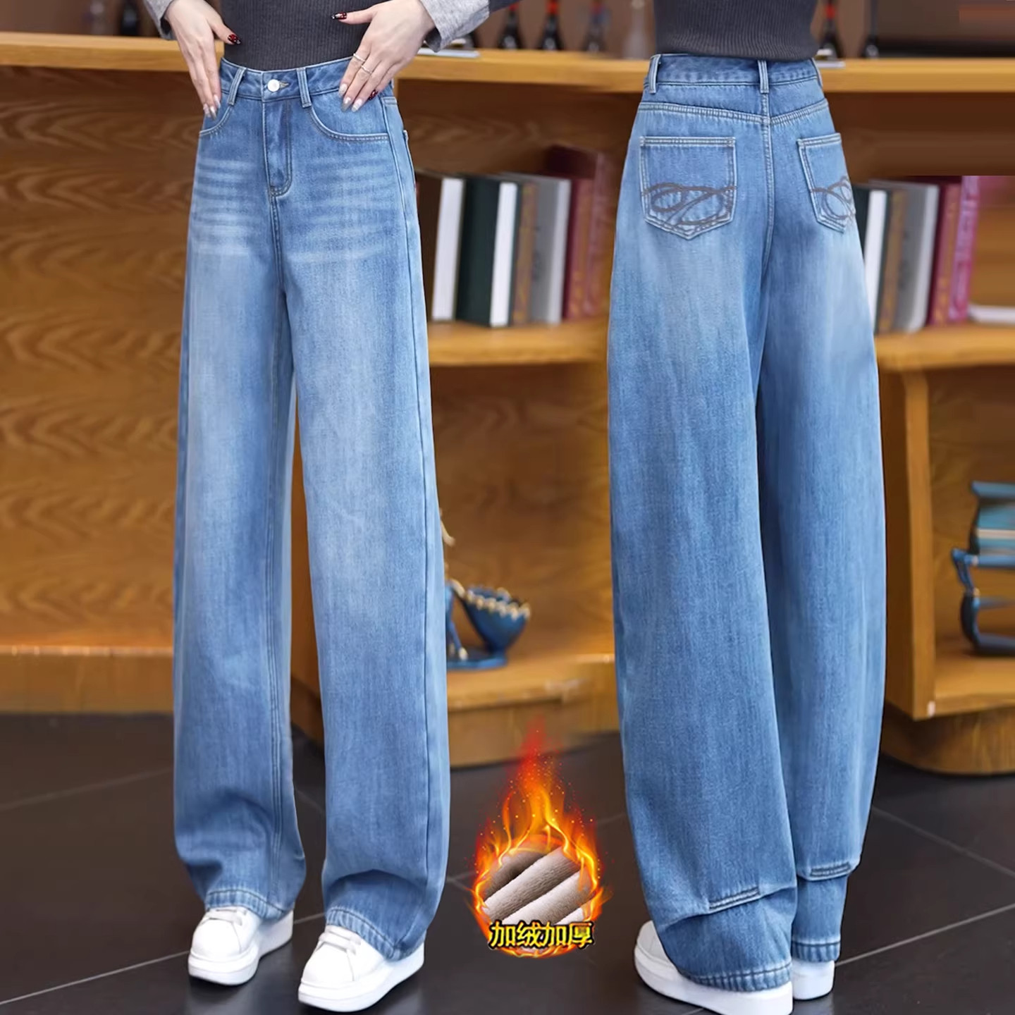 窄版阔腿牛仔裤女春秋2026新款刺绣高腰宽松显瘦垂感休闲直筒裤子,女装/女士精品,大码裤装,淘宝优惠券,粉丝福利购,淘宝优惠卷
