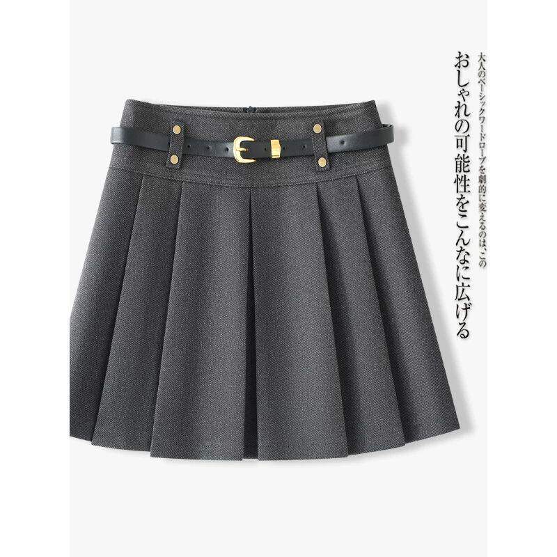 学院风高腰A字百褶短裙女2026新款秋季爆款灰色显瘦小个子半身裙