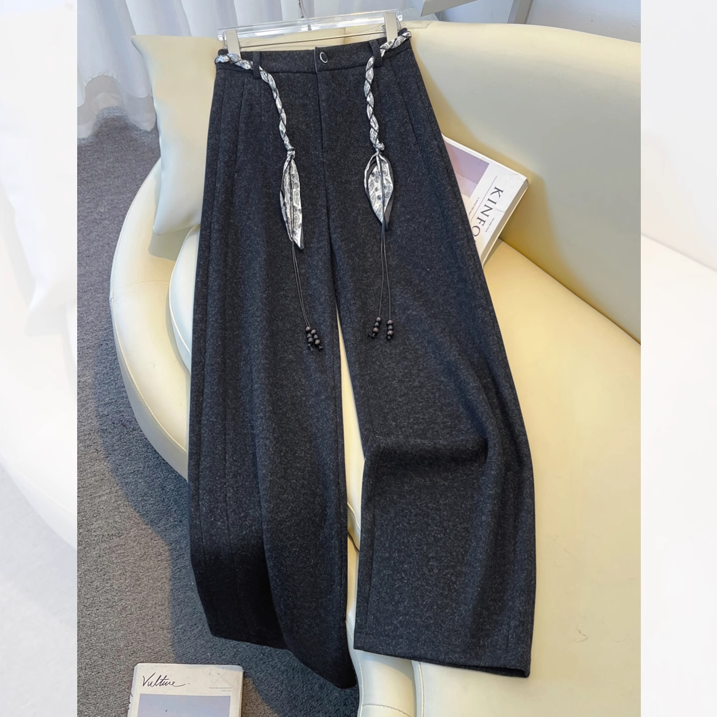 羊绒灰色阔腿裤女秋冬季2025新款