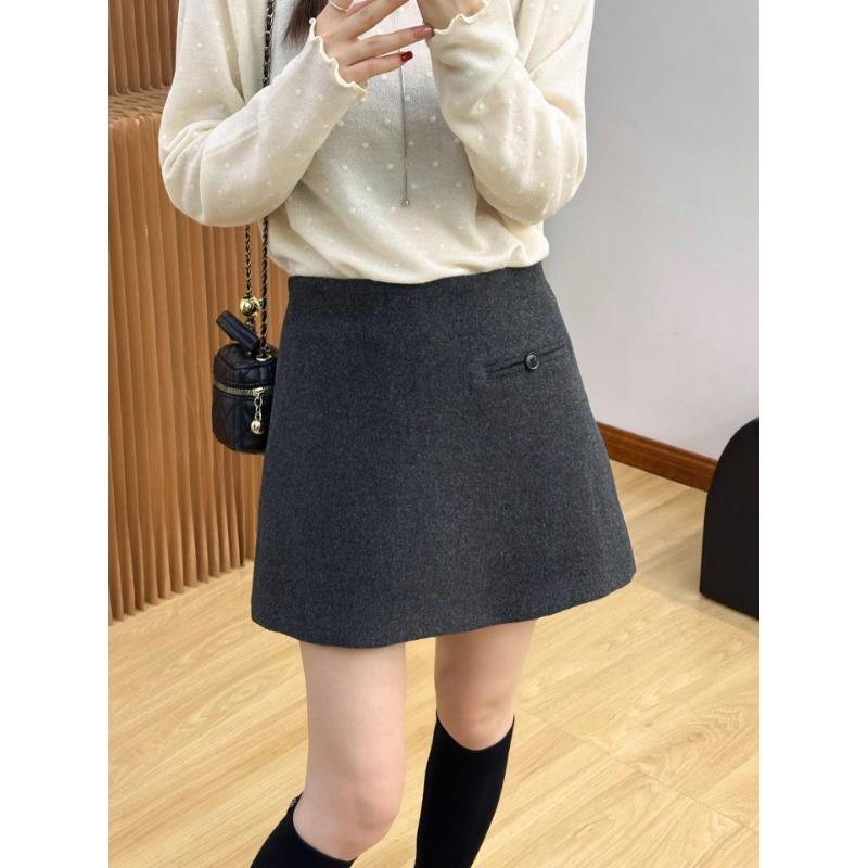 轻熟简约羊毛呢A字半身裙女