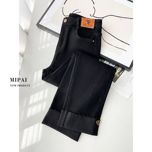 烟管牛仔裤女秋冬2025新款爆款女士裤子小个子翻边九分加绒直筒裤