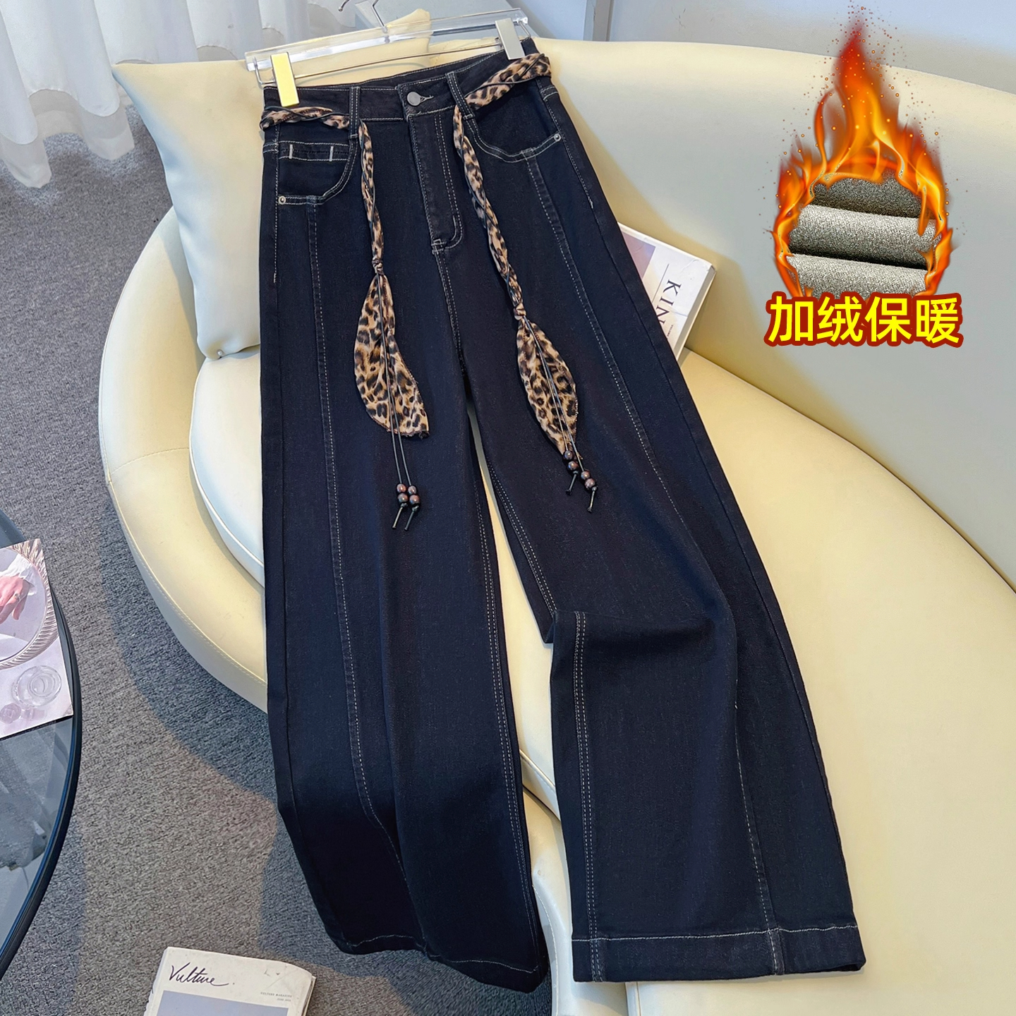 丹宁蓝弯刀裤牛仔裤女秋冬新款