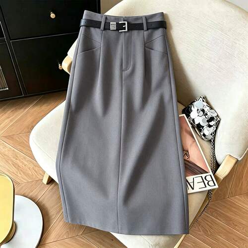 高级感灰色西装半身裙女秋冬新款