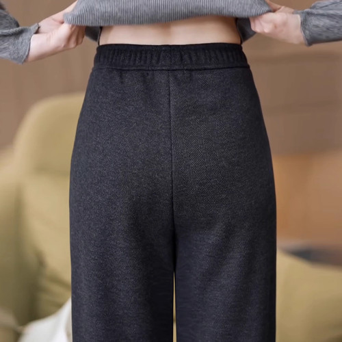 黑灰色卫裤阔腿裤女秋冬高腰加绒