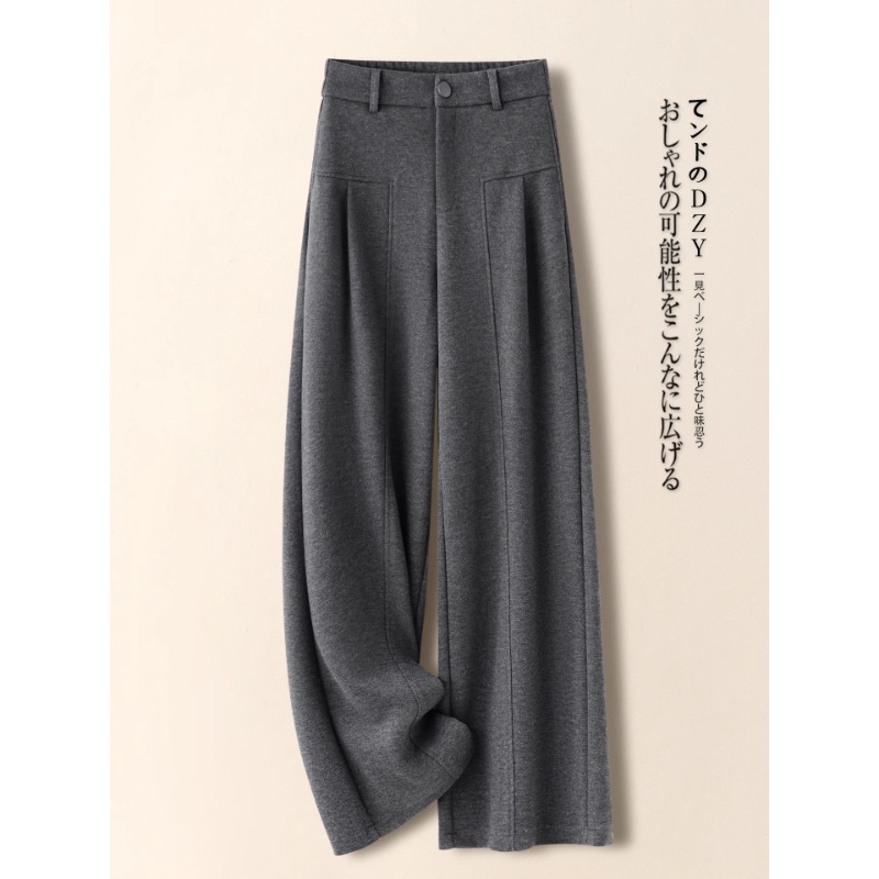 灰色毛呢弯刀裤阔腿裤女2025新款