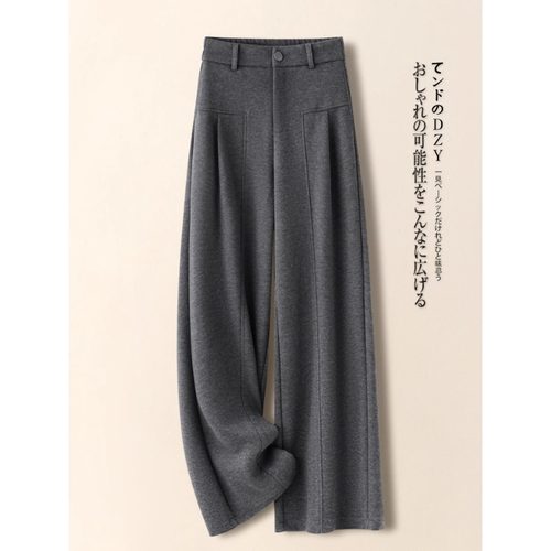 灰色毛呢弯刀裤阔腿裤女2025新款